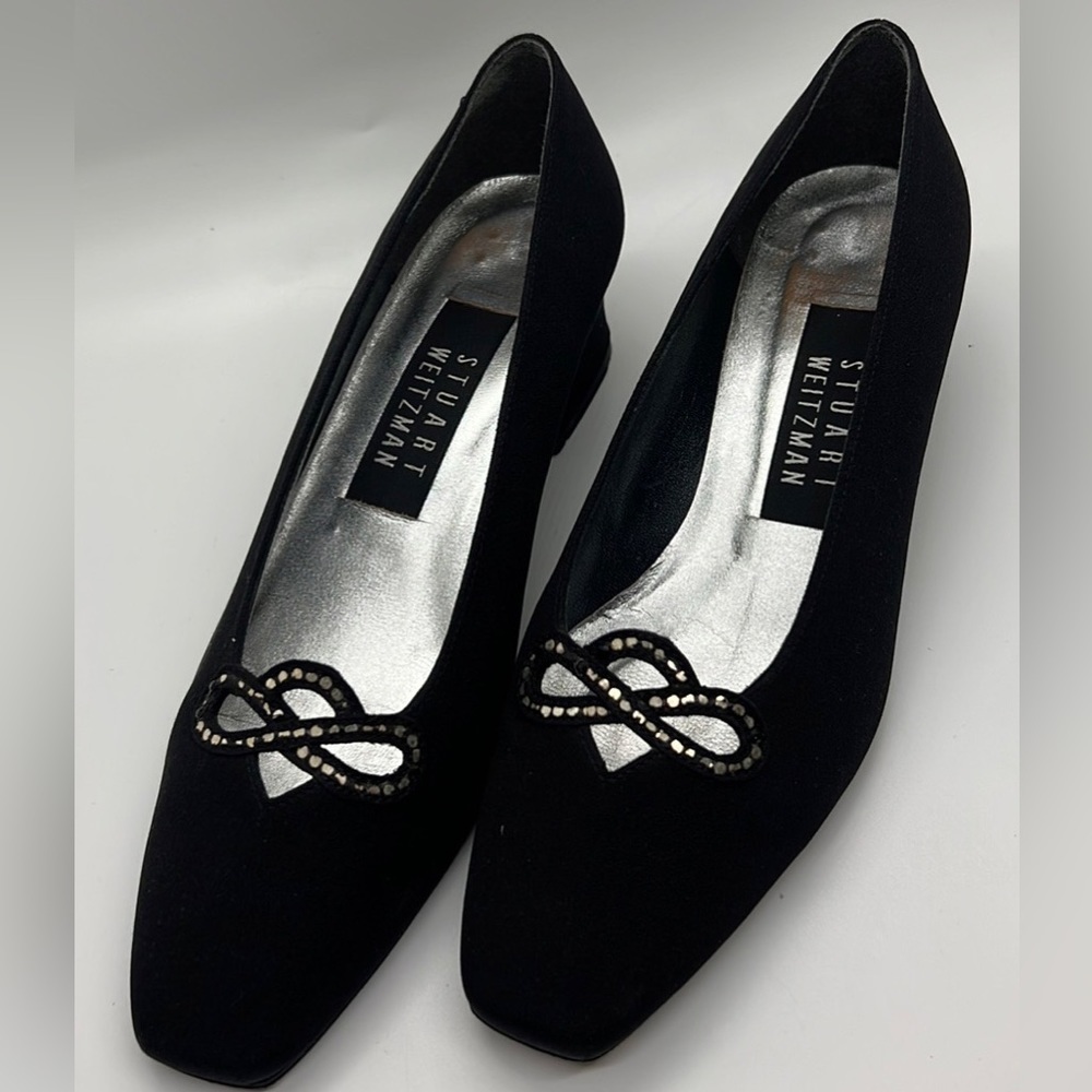 Stuart Weitzman Peau Bow Block Heels Sz 5 - image 1